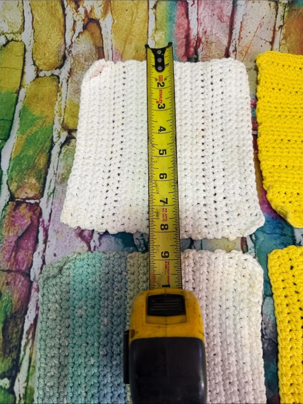 Handmade Crochet Dishcloths Set - Yellow, White & Pastel Stripes